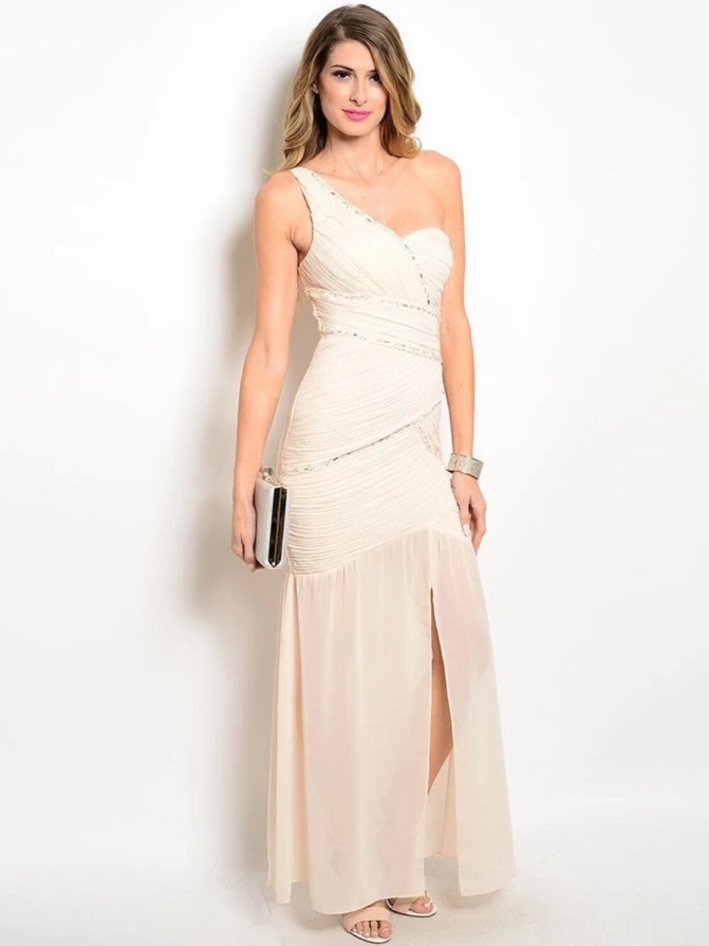 Love Point Womens Classy Peach Evening Gown Prom Maxi Dress, size L